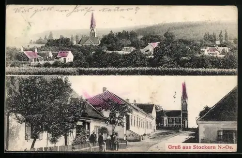AK Meiseldorf /N.-Oe., Gruss aus Stockern, Ortsansicht mit Blick auf die Kirche