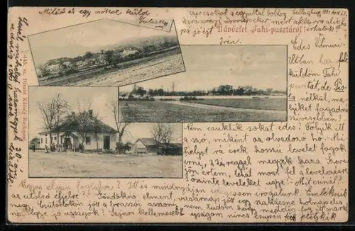 AK Tahi-Pusztá, Ortsansichten mit Feldern