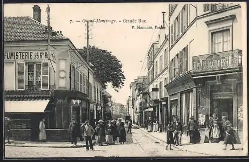 AK Grand-Montrouge, Grande Rue animée avec passants et boutiques