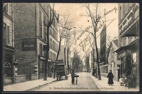 AK Bois-Colombes-Asnières, La Rue de Colombes avec passants et commerces