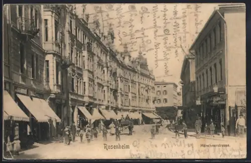 AK Rosenheim / Bayern, Münchenerstrasse mit Schuhgeschäft