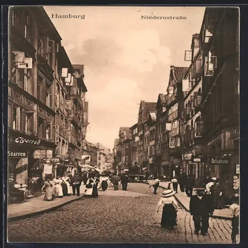 AK Hamburg, Niedernstrasse, Strassenszene mit Geschäften und Passanten