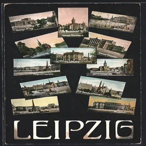 AK Leipzig, Neues Rathaus, Augustusplatz, Johannisplatz, Panorama, Museum