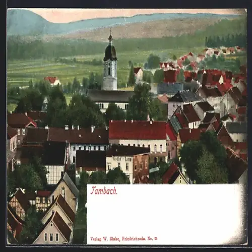 AK Tambach / Thüringen, Ortsansicht mit Kirche