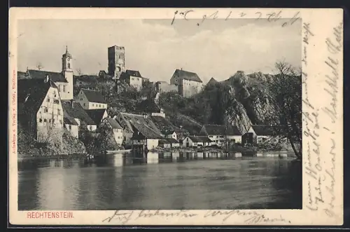 AK Rechtenstein, Ortsansicht mit Burg und Kirche