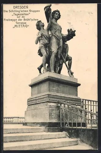 AK Dresden, Schilling`sche Gruppen, Tageszeit Mittag, Brühlsche Terrasse
