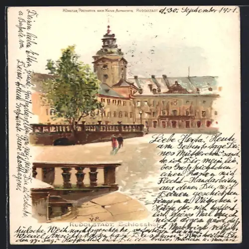 Lithographie Rudolstadt, Schlosshof