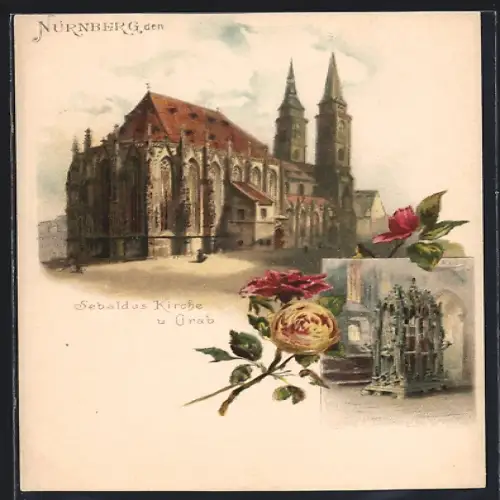 Lithographie Nürnberg, Sebalduskirche und Sebaldusgrab