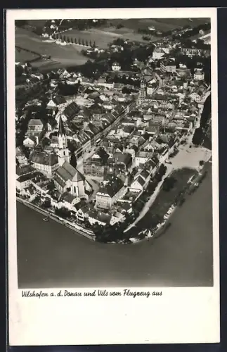 AK Vilshofen a. d. Donau, Stadtansicht und Vils aus der Luft