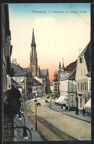 AK Offenburg, Hauptstrasse, evangelische Kirche