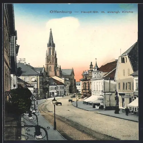 AK Offenburg, Hauptstrasse, evangelische Kirche