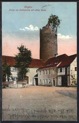 AK Triptis, Schlossplatz, alter Turm