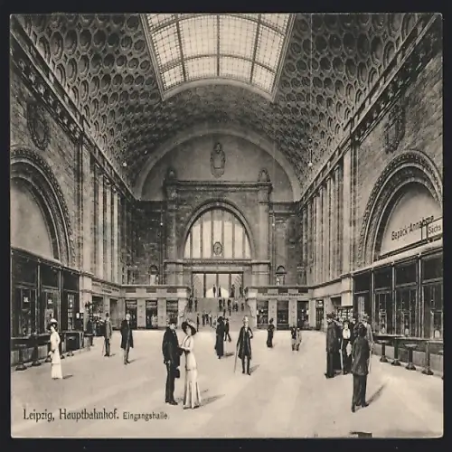 AK Leipzig, Eingangshalle des Hauptbahnhofs, Innenansicht