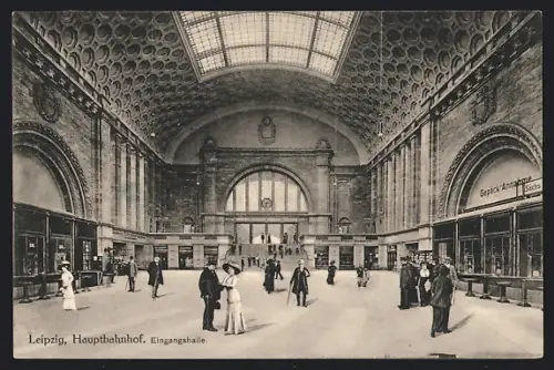 AK Leipzig, Eingangshalle des Hauptbahnhofs, Innenansicht