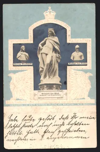 Präge-AK Berlin-Tiergarten, Denkmal Heinrich das Kind, Herzog Wradislaw und Wedigo von Plotho in der Siegesallee