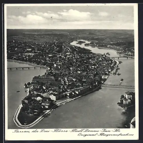 AK Passau, Totalansicht, Fliegeraufnahme