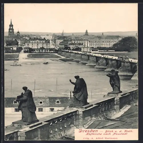 AK Dresden-Neustadt, Blick v. d. Kath. Hofkirche nach Neustadt