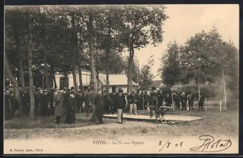 AK Vittel, Le Tir aux Pigeons avec une foule rassemblée autour des stands de tir