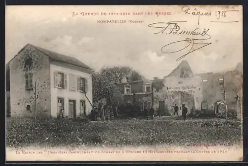 AK Nompatelize, La Maison des Dernières Cartouches incendiée pendant la Guerre de 1914