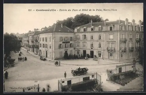 AK Contrexéville, Entrée du Parc et Hôtel de la Paix