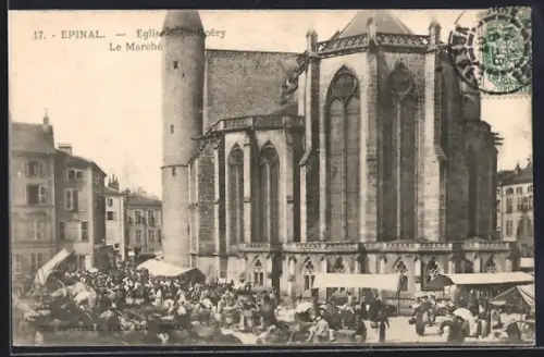 AK Épinal, Église Saint-Goëry et le marché animé