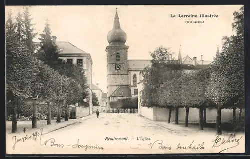 AK Remiremont, L`église et l`avenue bordée d`arbres