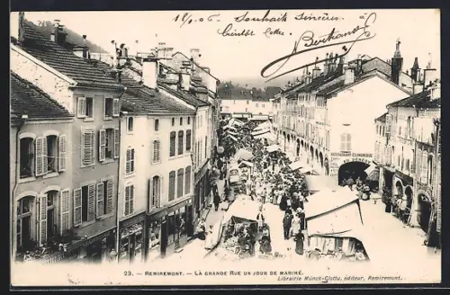 AK Remiremont, La Grande Rue un jour de marché