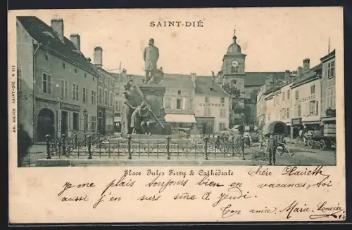 AK Saint-Dié, Place Jules Ferry et la Cathédrale