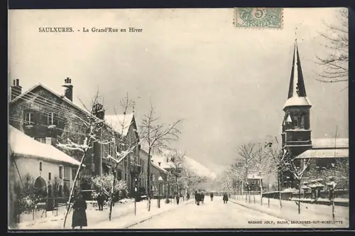 AK Saulxures, La Grand`Rue en hiver
