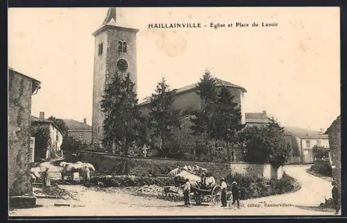 AK Haillainville, Église et Place du Lavoir