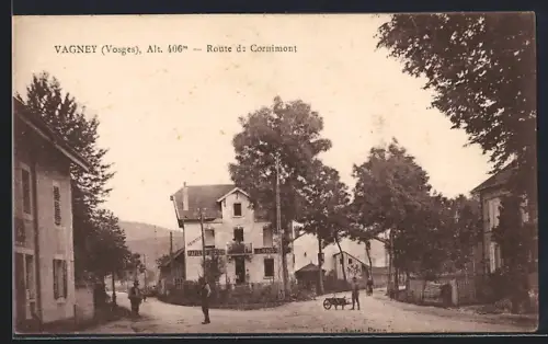 AK Vagney /Vosges, Route de Cornimont avec villageois et charrette