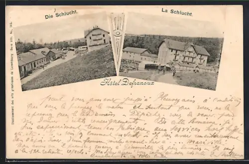 AK La Schlucht, Hôtel Defranoux et paysage environnant