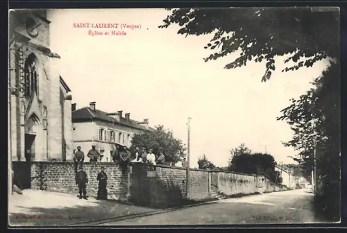 AK Saint-Laurent /Vosges, Église et Mairie