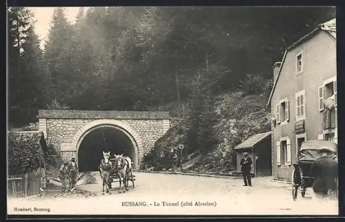 AK Bussang, Le Tunnel, côté Alsacien, avec chevaux et voitures