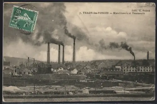AK Thaon-les-Vosges, Blanchisserie et Teinturerie avec cheminées fumantes