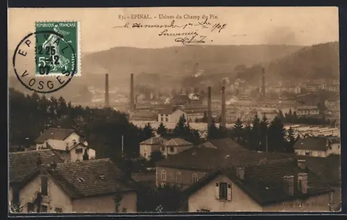 AK Épinal, Usines du Champ du Pin avec vue sur les collines environnantes