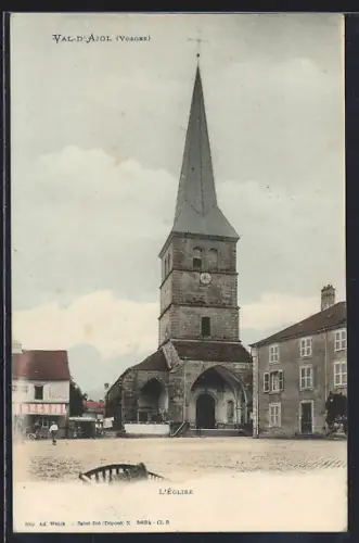 AK Val-d`Ajol /Vosges, L`Église du village avec place centrale