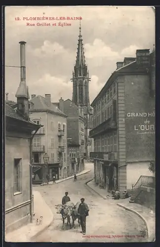 AK Plombières-les-Bains, Rue Grillot et Église