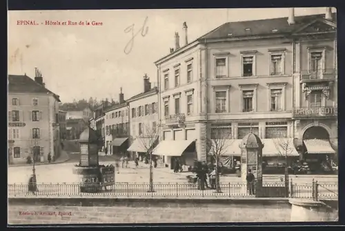 AK Épinal, Hôtels et Rue de la Gare