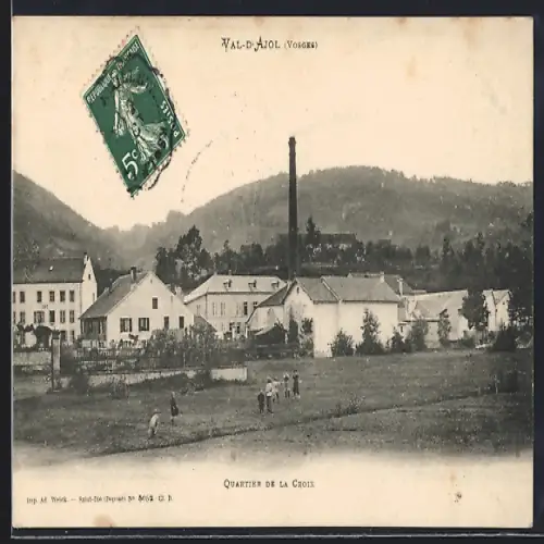 AK Val-d`Ajol /Vosges, Quartier de la Croix avec paysage rural et cheminée industrielle