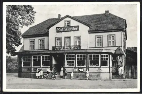 AK Neustadt /Südharz, Restaurant Ratskeller mit Roland