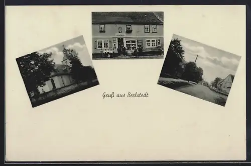 AK Berlstedt, Geschäft, Kirche, Strassenpartie