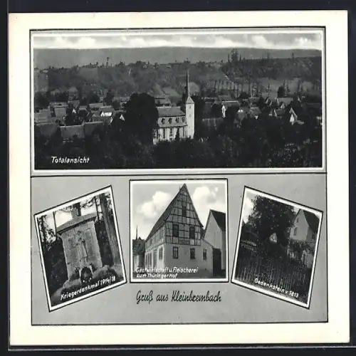 AK Kleinbrembach, Totalansicht, Kriegerdenkmal, Gasthaus & Fleischerei zum Thüringer Hof