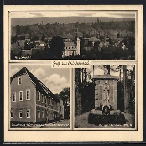 AK Kleinbrembach, Gasthof zur Weintraube und Erstes Kulmbacher, Kriegerdenkmal 1914 /18