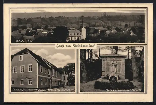 AK Kleinbrembach, Gasthof zur Weintraube und Erstes Kulmbacher, Kriegerdenkmal 1914 /18