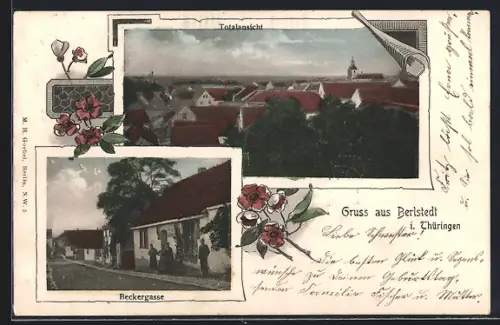 AK Berlstedt i. Thüringen, Beckergasse, Ortsansicht mit Blick auf die Kirche
