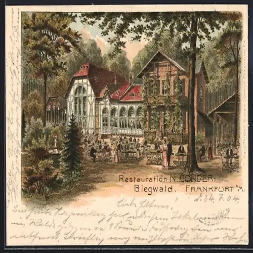 Lithographie Frankfurt-Rödelheim, Restauration Biegwald von N. Gonder