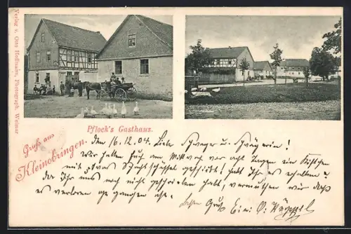 AK Kleinobringen, Pflock`s Gasthaus mit Gänsen, Partie im Ort