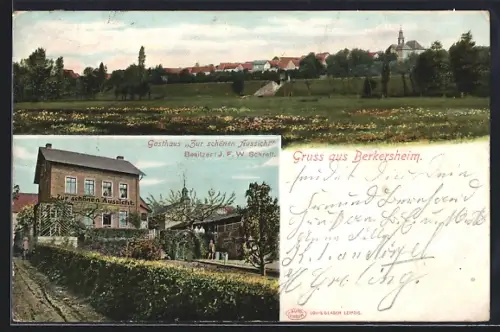 AK Frankfurt-Berkersheim, Gasthaus zur schönen Aussicht, Bes. J. F. W. Schreff