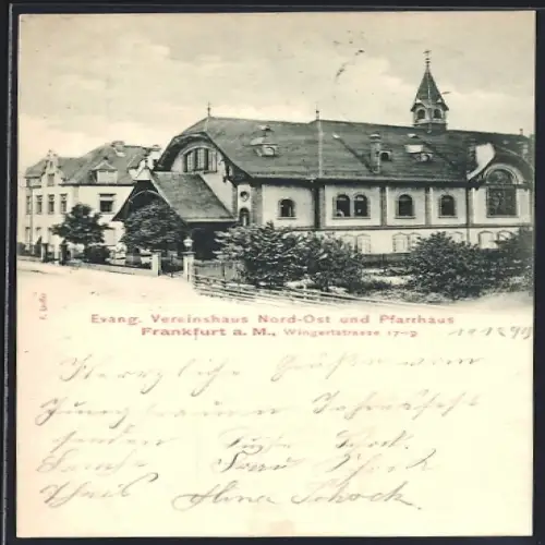 AK Frankfurt-Ostend, Evang. Vereinshaus Nord-Ost und Pfarrhaus in der Wingertstrasse 17-19